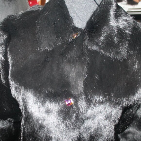 Glamorous Button Front Sheer Genuine Black  Rabbit Fur Jacket Coat - Picture 2 of 10